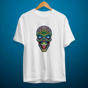 colorfull skull white t shirt