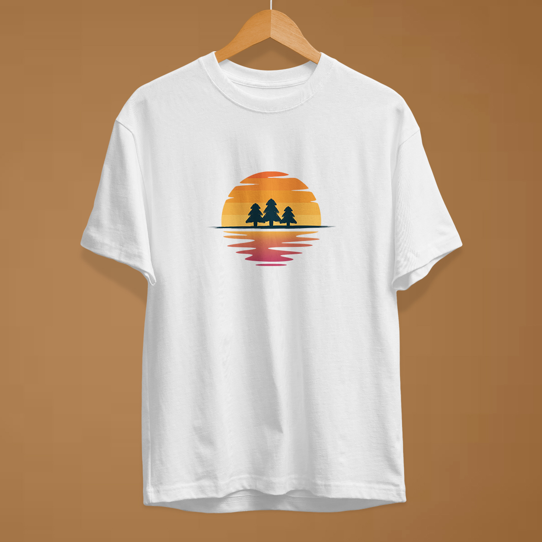 sunset pine tree white t shirt final mockup sunset pine tree white t shirt final mockup